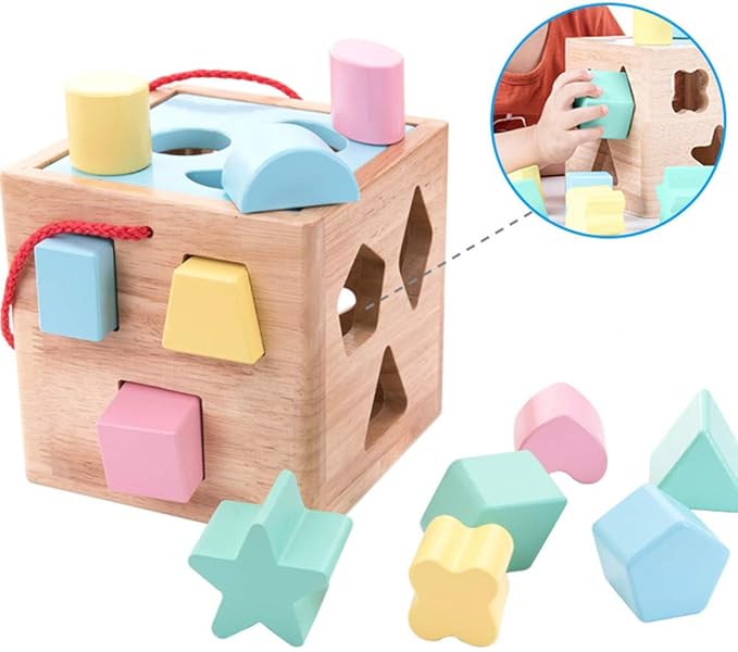 Shape Sorter Toddler Toy Classic Wooden Toy for Baby Boys & Girls Learning Educational Color Sorting Cube Toys for Kids