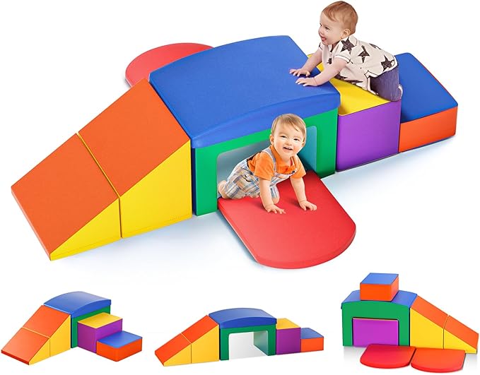 Lischwert Indoor Soft Foam Climber Play Sets, Toddler Climbing Toys Indoor with Slide Stairs and Ramp Indoor Climbing Toys for Kids and Children,6 Pieces Colorful