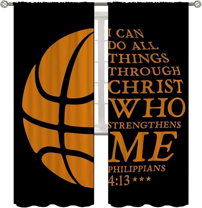 Basketball Blackout Curtains for Boy Girl Room Darkening Decor,Sport Theme and Motto Dark Background Bedroom Living Room Home Rod Pocket Thermal Insulated Window Curtain/Drapes Panel,72x63 Inch…