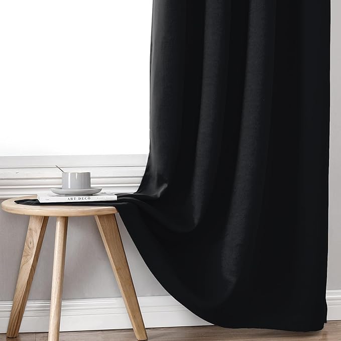 ChrisDowa 100% Blackout Curtains 84 inch Long for Bedroom with Black Liner, 2 Thick Layers Total Blackout Thermal Insulated Grommet Window Curtains 2 Panels Set (Black, 38 x 84 Inch)