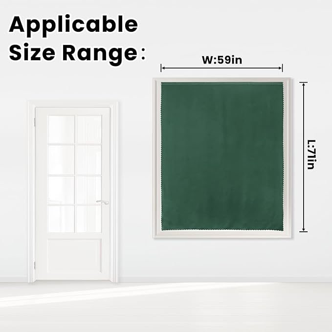 Blackout Curtains for Bedroom Stick On Curtains Window Shades Pull Down Blackout Window Cover No Drillng Self Adhesive Curtains No Rod Small Curtain, 59" W X 71" L, Dark Green, 1 Panel