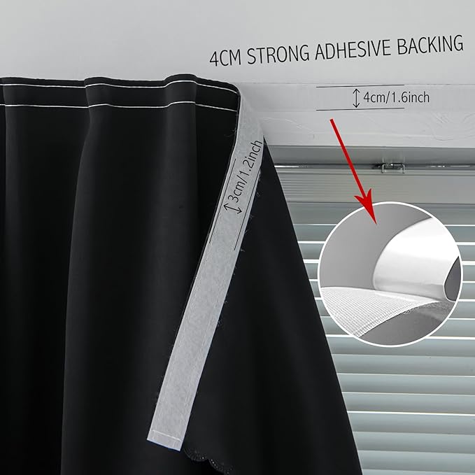 Adhesive Blackout Curtains- Self Stick Shades Window Blinds Curtains No Rod Needed Easy to Hang Curtains, Use for Bedroom, Living Room, Dining Room, Kitchen, Home Office, 59"W X 59"L, Black, 1 Panel