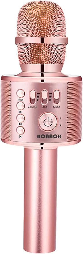 BONAOK Wireless Bluetooth Karaoke Microphone, 3-in-1 Portable Handheld Mic Speaker Machine for All Smartphones,Gifts to Girls, Boys Kids Adults All Age Q37(Champagne)