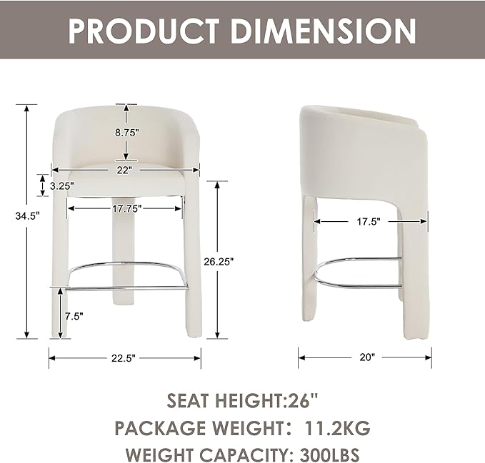 HNY Modern Counter Height Bar Stools Set of 3, 26”H Barrel Counter Stools - Image 2