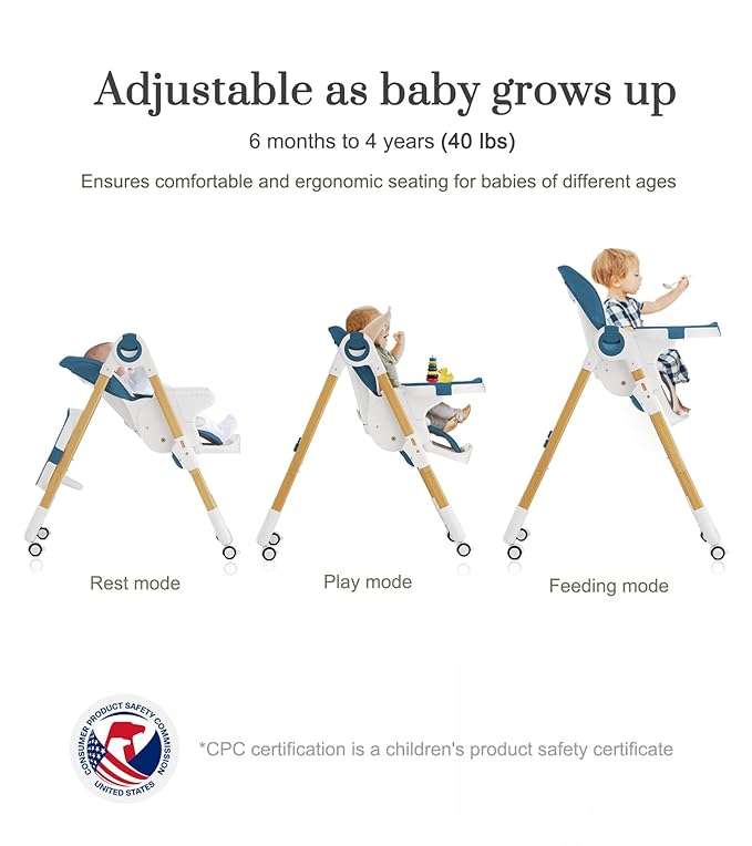 Mallify Convertible High Chairs for Babies and Toddlers, Height Adjustable Baby High Chair, High Chair with Removable Tray, Adjustable Backrest, Portable Baby Dinning Chair with Lockable Wheels