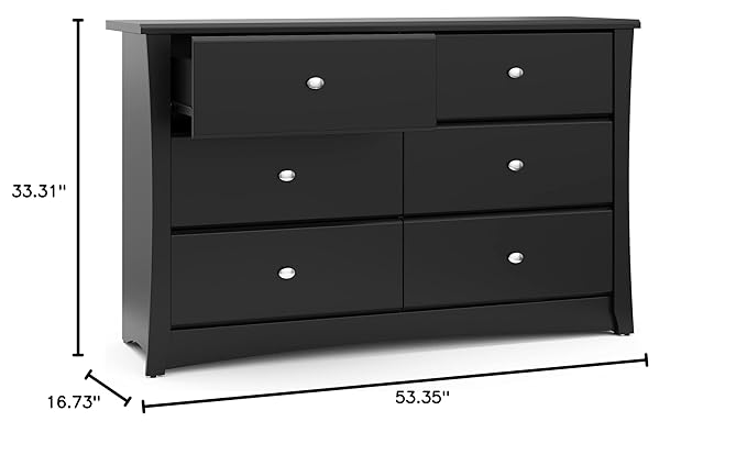 Storkcraft Crescent 6 Drawer Bedroom Dresser (Black) – GREENGUARD Gold Certified, Nursery Dresser for Kids Bedroom