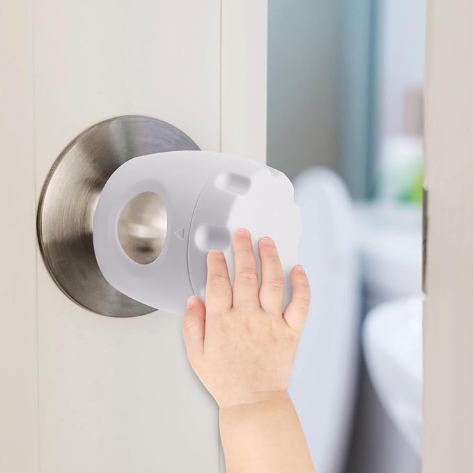 2 Pack Door Knob Safety Cover for Kids, Door Knob Cover, Screw Thread Design, Doors Knobs Child Proof Locks, Reusable and Reliable, for Toddler Baby Safety Doors Handle Covers (White)