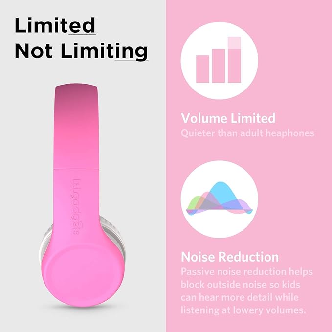 LilGadgets Connect+ Girls Headphones for School Wired with Microphone, Volume Limiting for Safe Listening, Adjustable Headband, Cushioned Earpads for Comfort, Kids Headphones for School, Pink