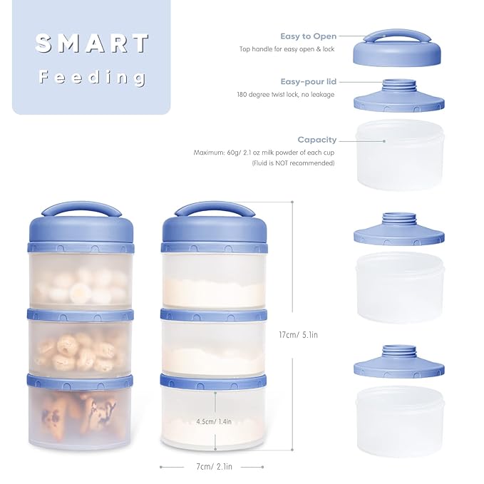 Termichy Stackable Formula Dispenser Portable Milk Powder Container, 2 Pack, Blue