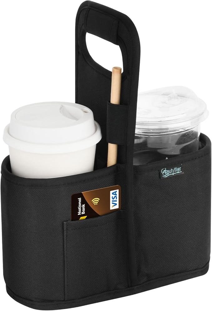 Beautyflier Drink Carrier with Handle for Delivery Reusable Insulated Coffee Cup Carrier Portable 2 Cup Holder with Handle Organizer Tote Bag for Hot & Cold Drinks