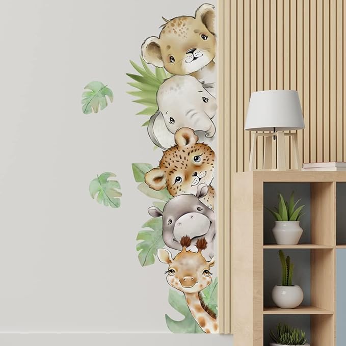 55.1 x 15.7 Inch Watercolor Jungle Animal Wall Decals - Forest Animal Sticker With Elephant, Tiger, Giraffe for Baby Nursery, Playroom, Bedroom, Classroom, Kindergarten Decor