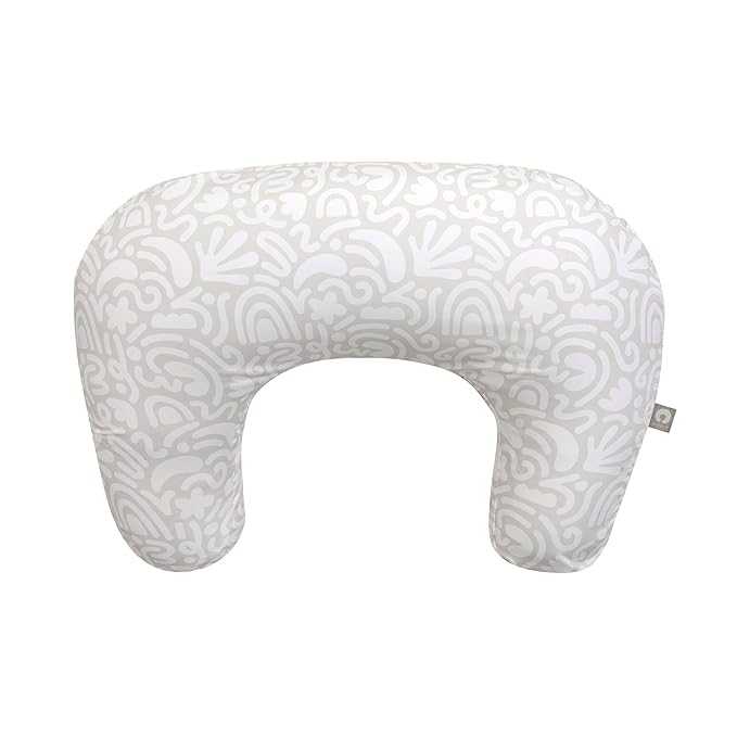 Boppy Nursing Pillow - Ergonomic Bottle & Breastfeeding Pillow with High, Firm, Large Area, Water-Repellent Cushion with Washable Cover; Baby Safety Alliance Verified - Cream Retro Squiggles