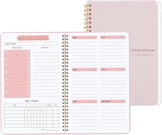 Weekly Planner Undated Planner Book with To-Do List,Weely Goals,Habit Tracker, 5.7"X 8" Inch for 52 Weeks Planning Pink for Women