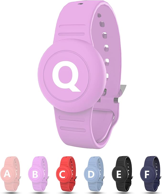 Waterproof Bracelet for AirTag Kids, Personalized Initial Letter Hidden Holder Compatible with Air Tag, Silicone Case for Airtag Adjustable Anti-Lost GPS Tracker for Toddler Child Elder, Q