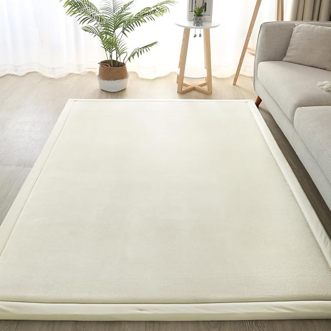 Loartee Coral Velvet Crawling Rugs & Play Mat (5'11"x6'7", Beige) for Toddler & Yoga