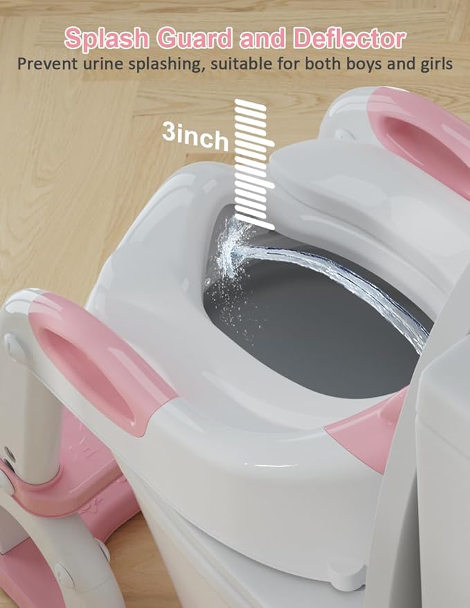 Potty Training Seat with Step Stool Ladder, Potty Training Toilet Seat with Soft Seat Splash Guard, Adjustable Height, 2 in 1 Potty Seats for Toddlers Kids Boys Girls