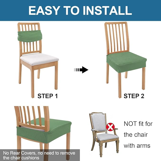 Smiry Waterproof Seat Covers for Dining Room Chairs Set of 4, Stretch Jacquard - Image 5