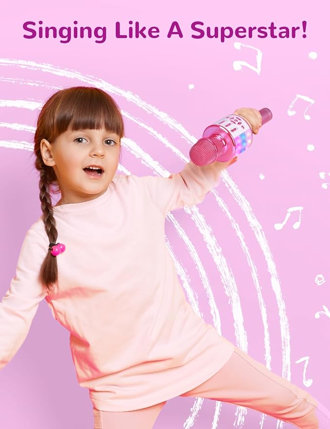 Amazmic Toys for Girls, Kids Karaoke Microphone Toddler Microphone for Kids with Lights, Birthday Gift for Girls, Boys Toy Age 3 4 5 6 7 8+(Light Pink)