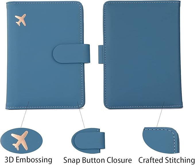Melsbrinna Rfid Passport Holder for Travel women/Men, Cute Passport Wallet Rfid Blocking Card Slots, Rfid Passport Cover/CaseTravel Wallet, Passport Book Holder (1, Blue)