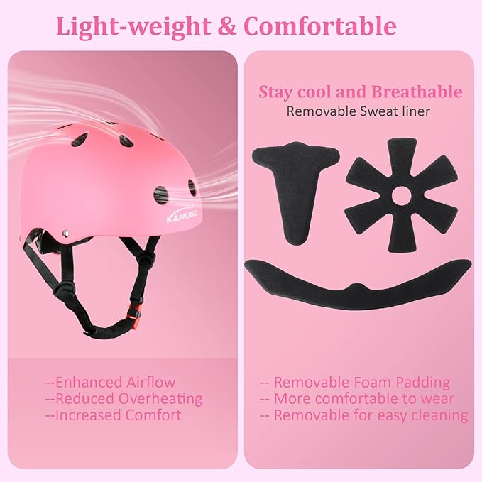 KAMUGO Kids Adjustable Helmet, with Sports Protective Gear Set Knee Elbow Wrist Pads for Toddler Age 2-8 Boys Girls, Bike Skateboard Hoverboard Scooter Rollerblading Helmet Set