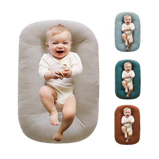Baby Lounger Play Mat,Baby Lounger for Newborn Tummy Time for Baby in Flat Surface,0° Angle Newborn Lounger Baby Nest for Boys & Girls 0-12 Months(English Apricot)