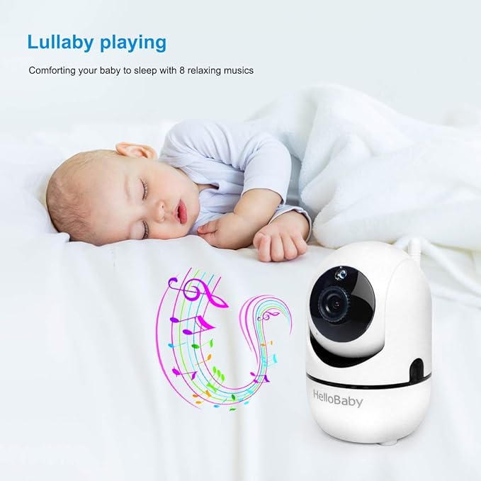HelloBaby Video Baby Monitor with 2 Cameras and Audio. Baby Monitor with Remote Pan/Tilt/Zoom, VOX Mode, Night Vision, 2-Way Talk, 8 Lullabies