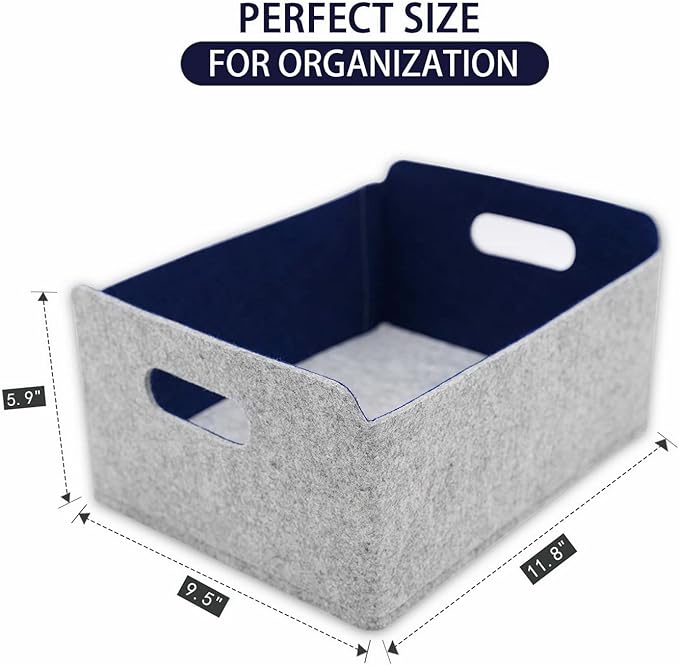 Welaxy storage baskets Felt Foldable Cube bin Shelf Bins Organizer Felt box for Kids Toys Magazine Books Clothes for Office Bedroom Closet Babies Nursery (navy x 3)