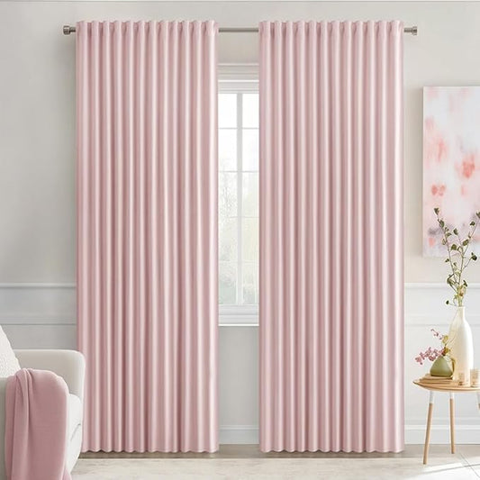 MIULEE Baby Pink Back Tab Blackout Curtains 84 Inch Length 2 Panels Set for Living Room Bedroom Privacy, Rod Pocket/Pinch Pleated Thermal Insulated Room Darkening Light Blocking Drapes, W72xL84