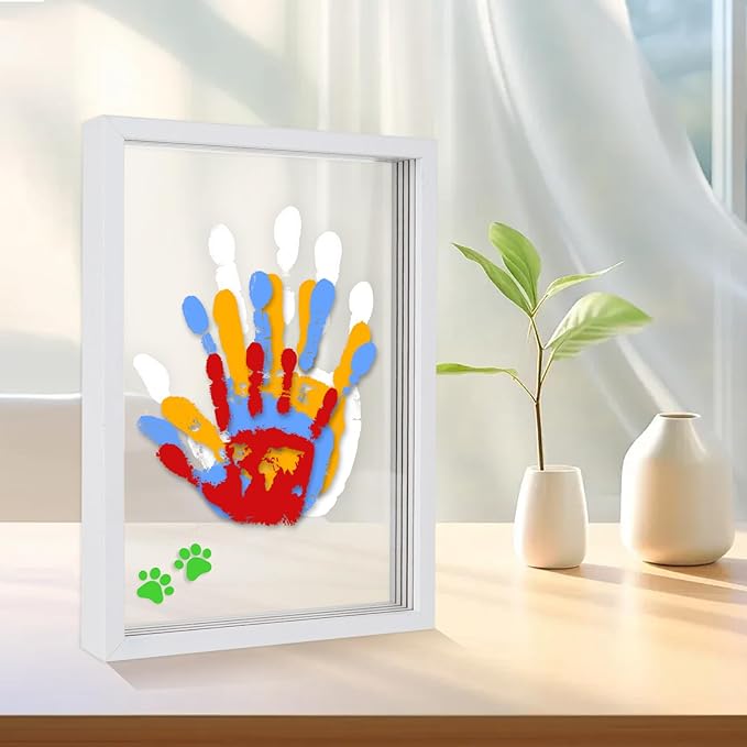 Family Handprint Kit - DIY Baby Handprint and Footprint Keepsake Frame for Newborns & Toddlers, 6 Colors