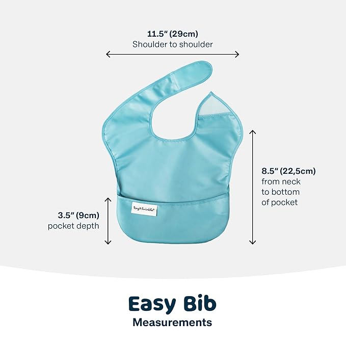 Tiny Twinkle Mess Proof Baby Bibs for Eating - Waterproof, Wipeable Bibs - Toddler Bibs - Travel Friendly - PFAS, PVC, BPA, Phthalate Free - Baby Food Bibs (3 Pack,Slate, Olive)
