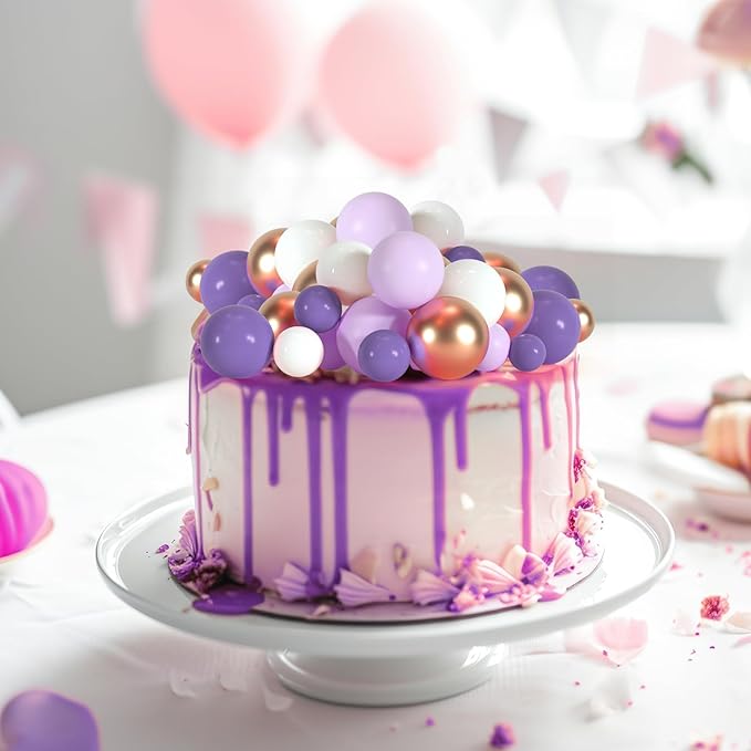 75 Pieces Cake Balls Topper Decorations Foam Cupcake Topper Mini Balloon Balls Cake Picks for Deco Birthday Party Wedding（Purple, Light Purple,Gold, White）