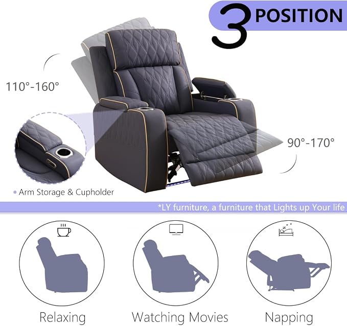 Power Reclining Sofa Set, Living Room Furniture Sets, Leather Recliner Sofa & - Image 6
