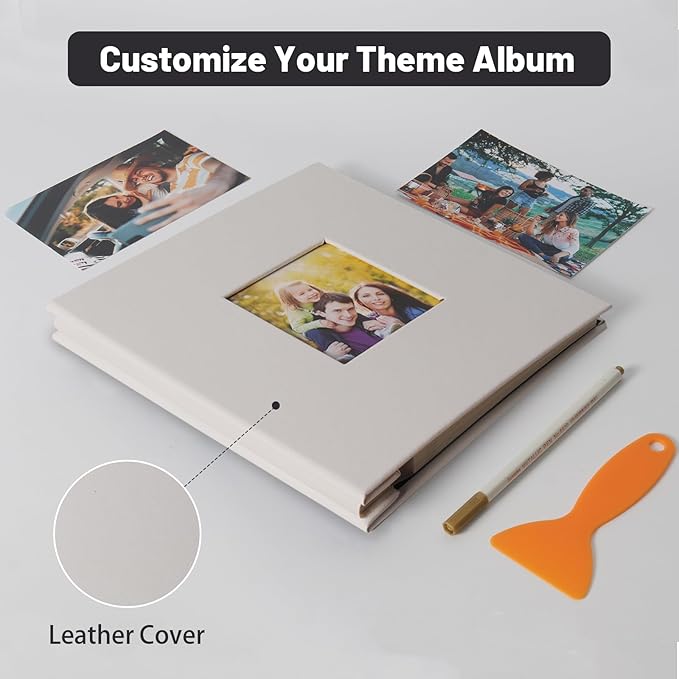 RECUTMS Photo Album Self Adhesive Magnetic Scrapbook 4x6 5x7 8x10 Pictures Scrapbook Album, 40 Pages Photo Book for DIY Baby Family Wedding with Metal Pen and Plastic Board (White)