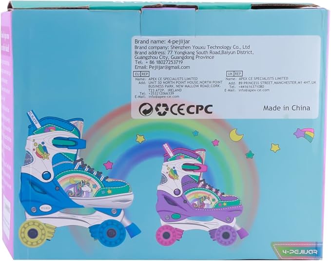 4-Pejiijar Rainbow Unicorn Kids Roller Skates for Girls Toddler Ages 2-4 5-8 8-12,Adjustable Roller Shoes with Luminous Wheels for Birthday Xmas Gifts