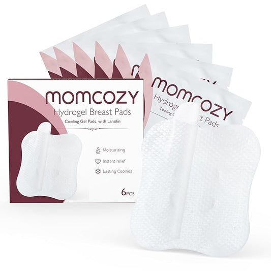Momcozy Hydrogel Nipple Pads with Soothing Lanolin, Soothies Gel Nursing Pads Provide Instant Cooling Relief, Breastfeeding Essentials, 6 PCS