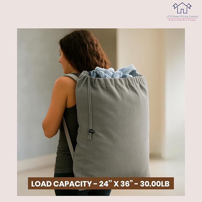 LFH Home Cotton Canvas Extra Large Laundry Bag with Handle, Heavy Duty Drawstring Closure Washable Laundry Bags, School Travel, Home, Hotel, College Dorm, Organizer Sack, Toys Clothes 24x36-Grey