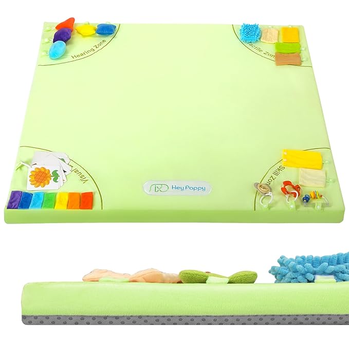 Baby Play Mat, 50''x50'' Playpen Mats with 4 Sensory Development Zones for Motor Skills, Unique Crawling Mats with Non-Slip Cushioned That Fits Nicely into Any Playroom, Green