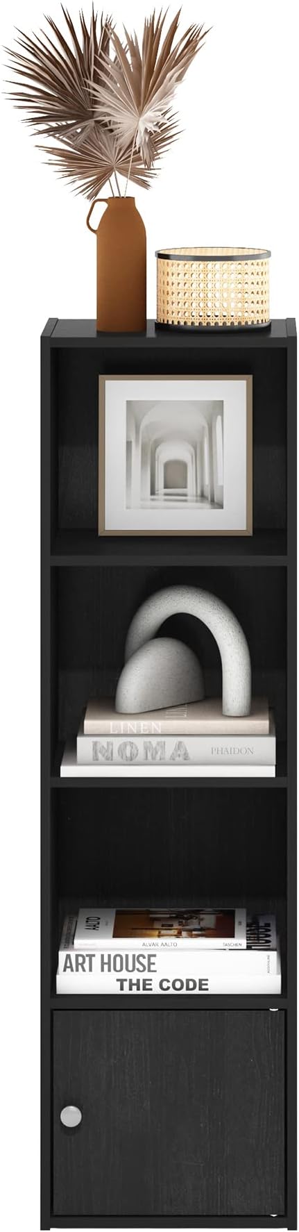 Furinno Luder Shelf Bookcase with 1 Door Storage Cabinet, Blackwood