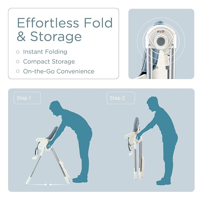 KÜB 3-in-1 Foldable Baby High Chair, 7 Height & 4 Recline Adjustable Seat & Tray for Easy Clean, 2 Locking Wheels, Multifunctional Infant High Chairs for Babies and Toddlers (Blue, with Toys)