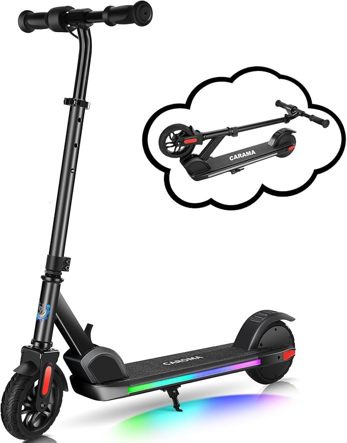 Caroma Electric Scooter for Kids Ages 6-12,150W/180WMotor,10 MPH Max Speed & 7 Miles,Colorful Lights,Adjustable Height & Speed,LED Display,Foldable Kids Electric Scooter 132 Lbs Max Load,Idea Gift