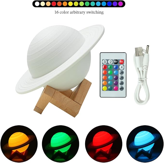 YDSIII Saturn Lamp 8.66 inch Moon Lamp Galaxy Lamp 16 Colors LED 3D Moon Light USB Rechargeable Remote&Touch Control Nursery Room Decor Birthday Gift for Girls&Boys&Women