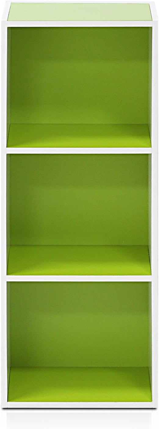 Furinno Pasir 3-Tier Open Shelf Bookcase, White/Green 11003WH/GR