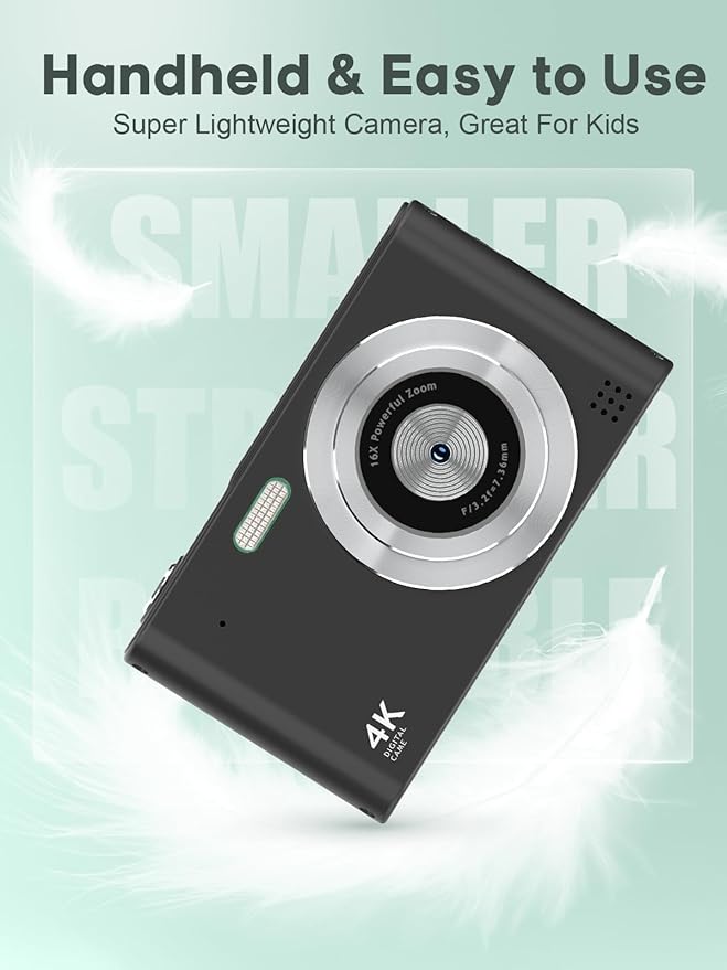 Digital Kids Camera 1080P Vlog Camera with 64GB, Lanyard, 16X Zoom Anti Shake, Card Reader 44MP Compact Portable Point Shoot Digicam for Kid Teen Girl Boy Christmas Halloween Thanksgiving(Black)