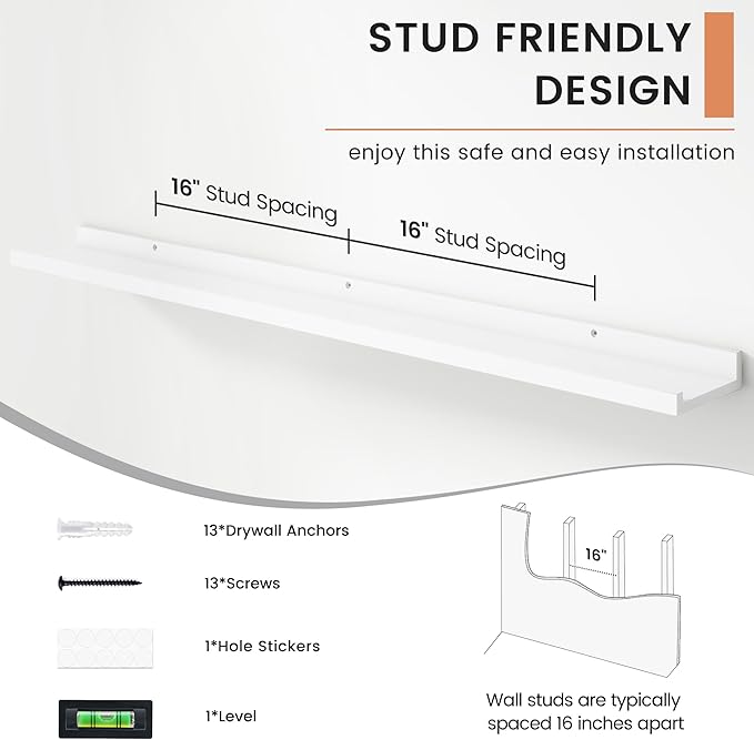 Floating Picture Ledge Shelves for Wall Set of 4, 48 Inch Wall Shelves with Lip Long Large Nursery Book Shelf for Toys Storage Kids Bookshelf Wall Mounted Living Room Bedroom Decor Frames