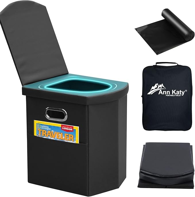 Upgrade XL Portable Toilet for Adults, Extra Large Portable Travel Floding Toilet, Camping Tall Toilets with Lid for Adults and Kids Compact Potty for Car,Hiking,Beach and Camping