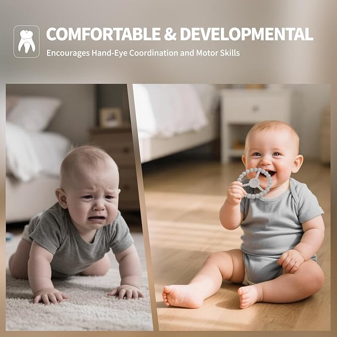 3 Pack Baby Teething Toys 3-6 Months, Silicone Ring Teethers for Babies 6-12 Months, Freezer Safe Chew Toy with Textured Grip for Boys Girls Teething Relief, Infant Easter Gift (Sandy Rose Pink)