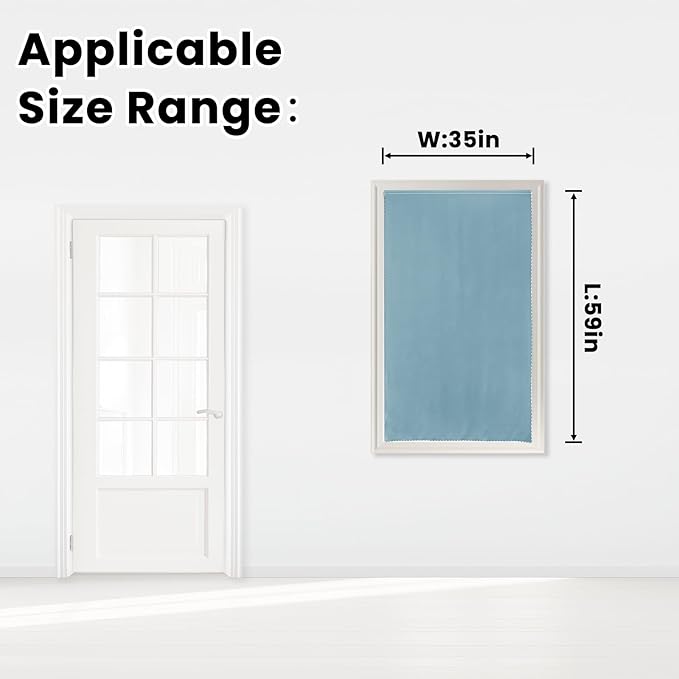 Self Adhesive Curtains, Black Out Shade for Window, Blackout Fabric Temporary Window Coverings Easy to Hang Curtains No Rod Needed, Use for Bedroom, Room, Kitchen, 35" W X 59" L, Lake Blue, 1 Panel