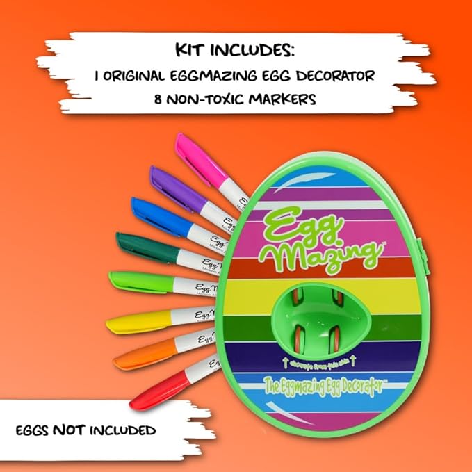 The Eggmazing Egg Decorator Easter Egg Decorator Kit - Arts and Crafts Set - Includes Egg Decorating Spinner and 8 Colorful Quick Drying Non Toxic Markers (Spring Green) - Packaging May Vary