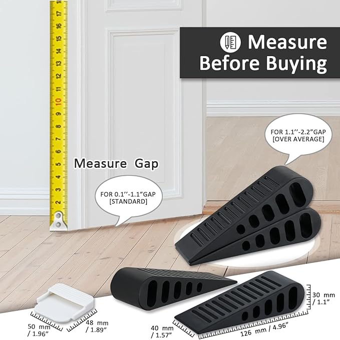 JQK Rubber Door Stopper Wedge, Black 9 Pack Soft TPR Premium Door Stops for Bottom of Heavy Duty Door on Tile, Concrete, Carpet, Wooden Floor, DSB61-BK-P9