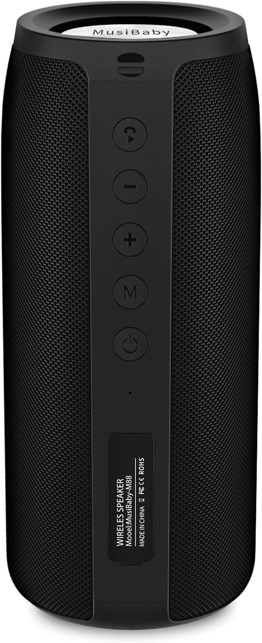 Bluetooth Speaker,MusiBaby M88 Speakers,Dual Pairing, Bluetooth 5.3,Loud Stereo Sound,Booming Bass,30H Playtime for Home& Outdoor Party,Beach,Portable Speaker,Gifts(Black)